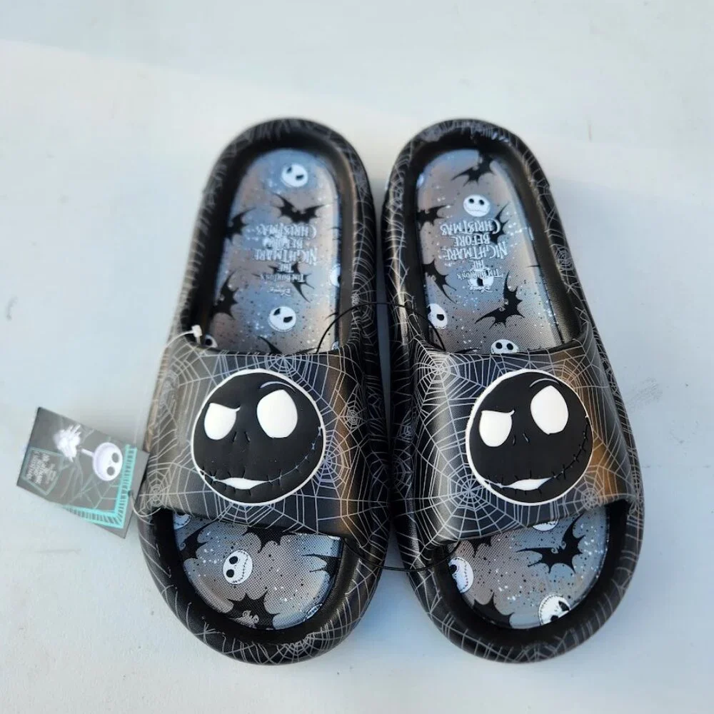 NEW Nightmare Before Christmas Men's Size 13 Sandals Slides Slippers Black White